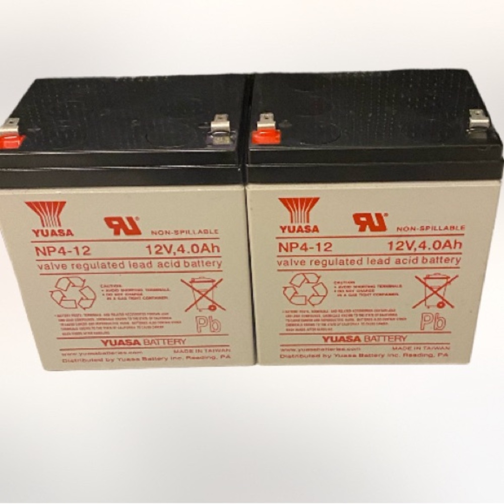 Yuasa NP4-12 12v valve regulated lead acid rechargeable battery bundle of 2
